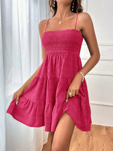 Load image into Gallery viewer, Smocked Tiered Sleeveless Mini Dress