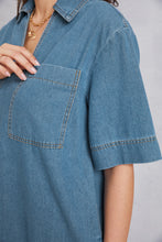 Load image into Gallery viewer, Pocketed Collared Neck Mini Denim Dress