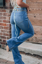 Load image into Gallery viewer, Pearl Trim High Waist Bootcut Jeans