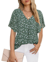 Load image into Gallery viewer, Printed V-Neck Slit Half Sleeve Blouse