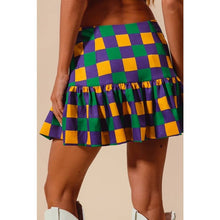 Load image into Gallery viewer, MARDI GRAS COLOR CHECKER MINI BALLOON SKIRT: PURPLE/MUSTARD/GREEN