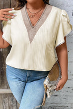 Load image into Gallery viewer, Plus Size V-Neck Petal Sleeve Blouse