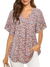 Load image into Gallery viewer, Printed V-Neck Slit Half Sleeve Blouse