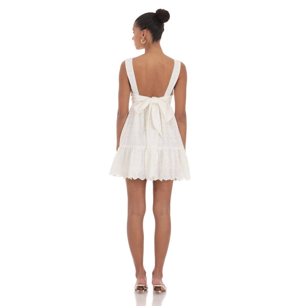 Floral Eyelet Dress in White: S