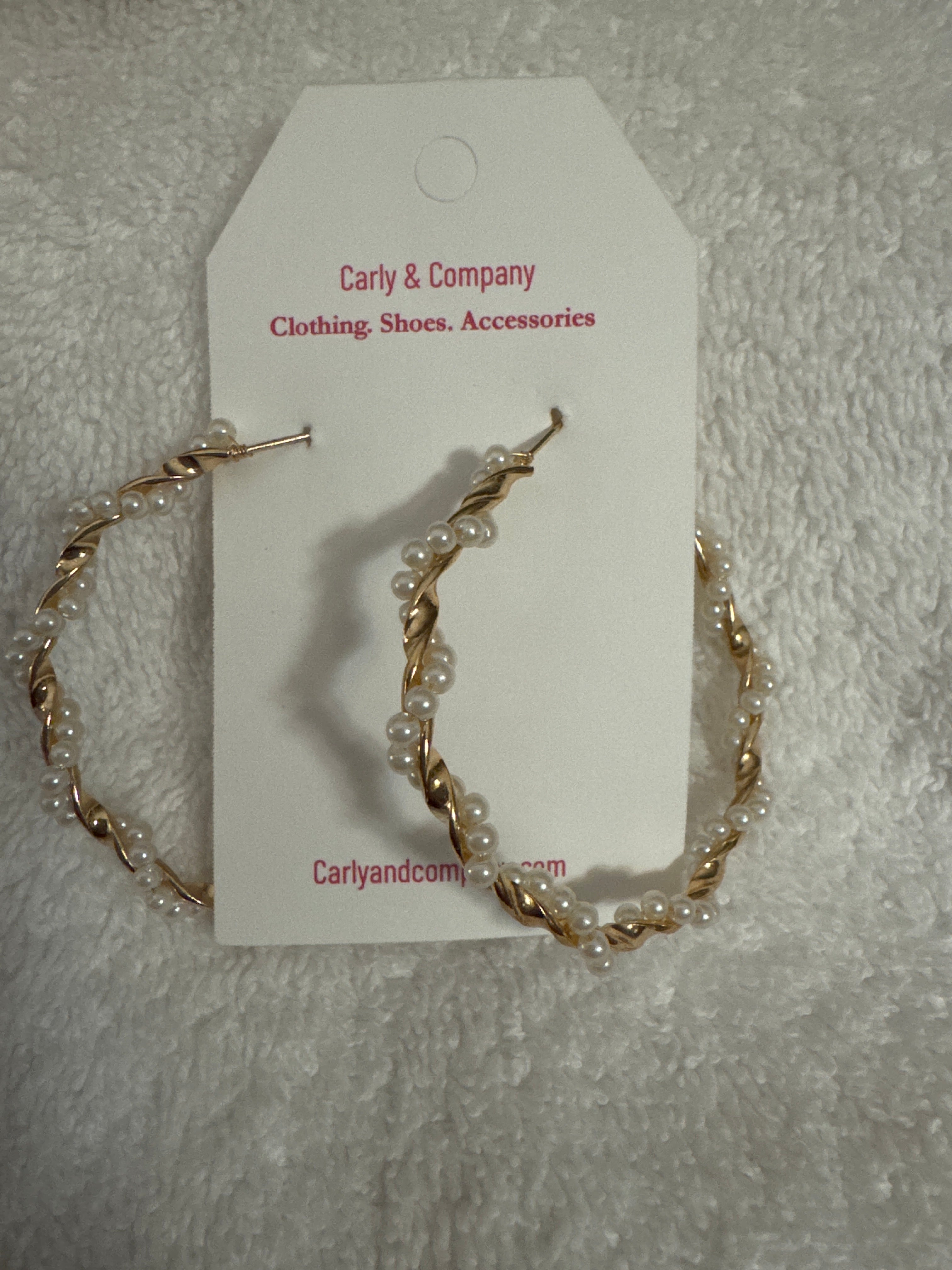 Pearl and Gold Hoop Twisted Earrings