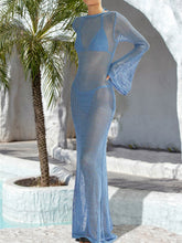 Load image into Gallery viewer, Openwork Backless Flare Sleeve Cover-Up Dress