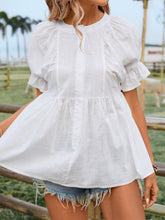 Load image into Gallery viewer, Peplum Round Neck Flounce Sleeve Blouse