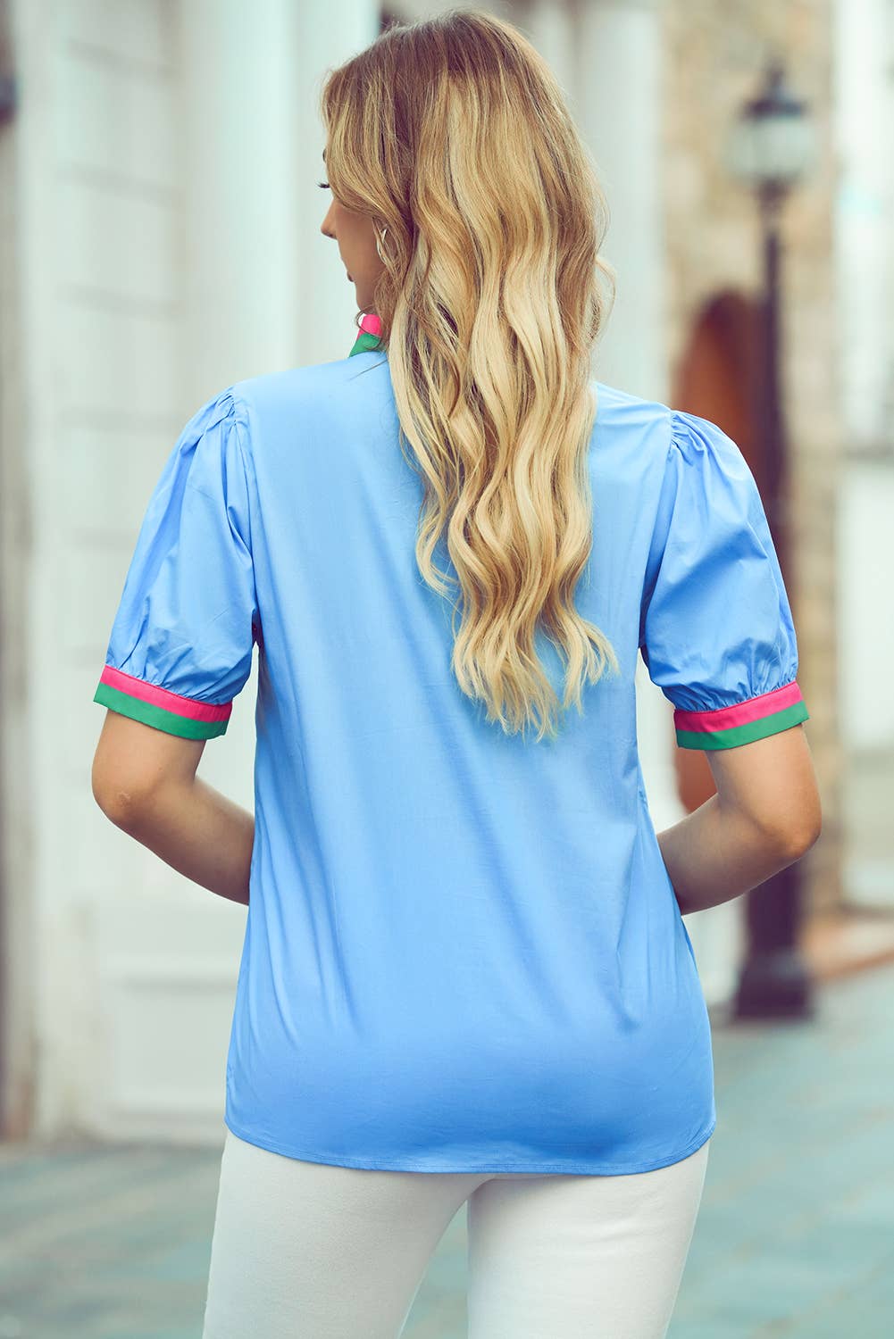 V-Neck Collision Top: Sky Blue