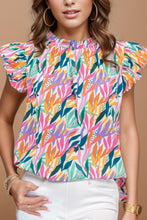 Load image into Gallery viewer, Printed Round Neck Cap Sleeve Blouse