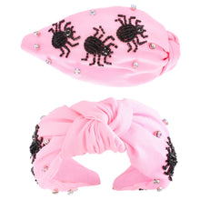 Load image into Gallery viewer, Beaded Spiders Rhinestone Jeweled Knotted Headband: Orange