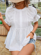 Load image into Gallery viewer, Peplum Round Neck Flounce Sleeve Blouse