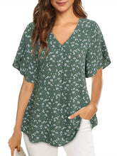 Load image into Gallery viewer, Printed V-Neck Slit Half Sleeve Blouse