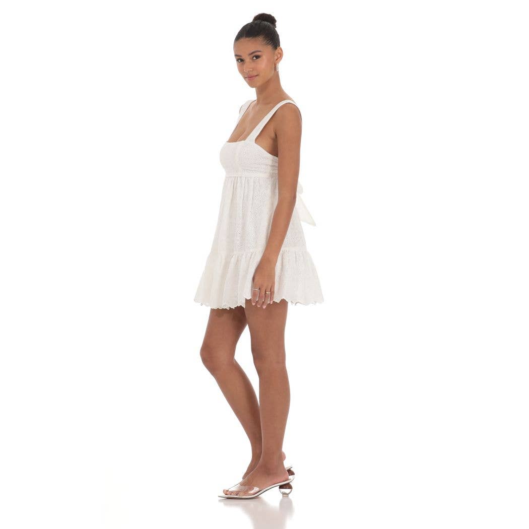 Floral Eyelet Dress in White: S