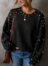Load image into Gallery viewer, Pearl Detail Round Neck Long Sleeve Sweater