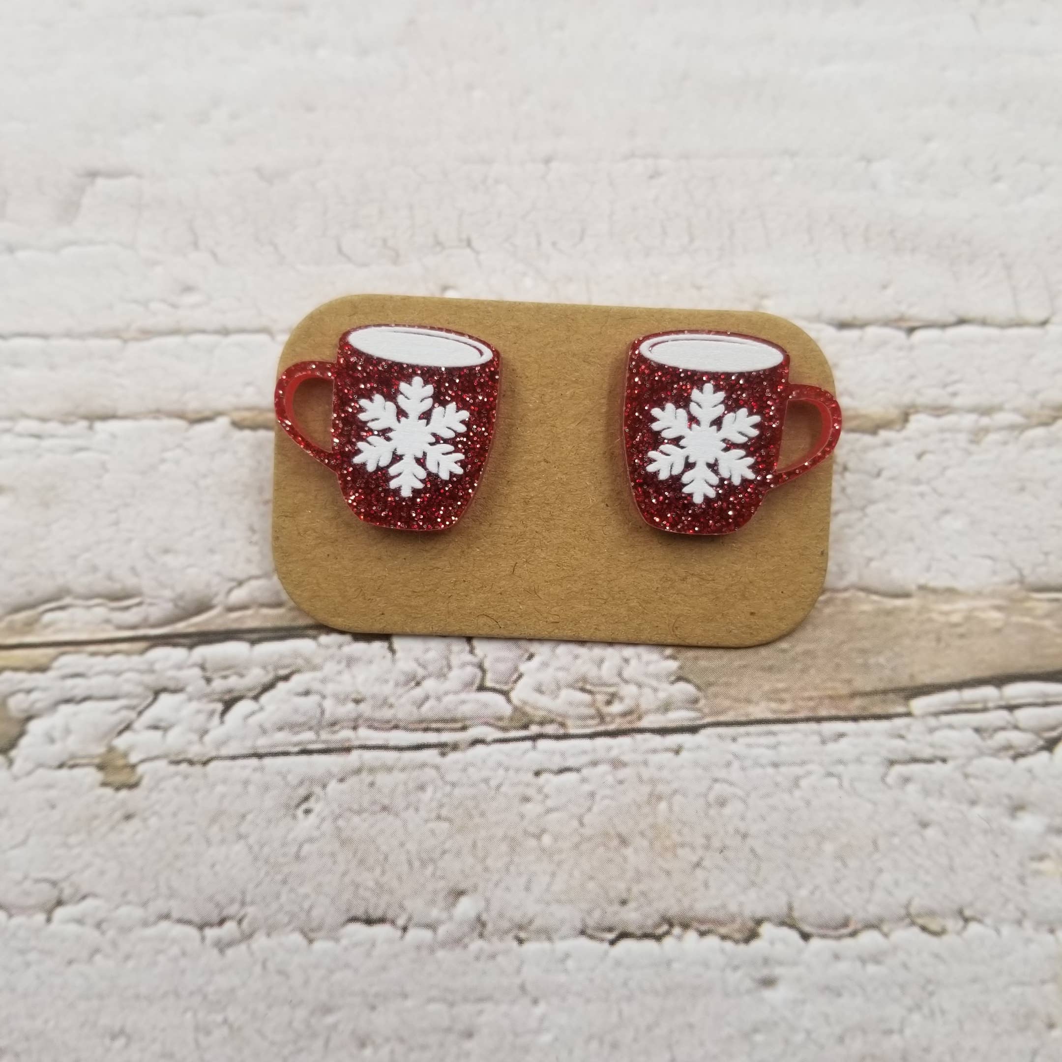 Snowflake Coffee Cup Stud Earrings Christmas
