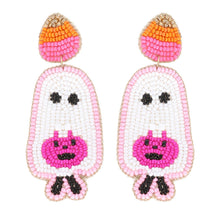 Load image into Gallery viewer, Trick or Treat Ghost Beaded Dangle Earrings: Orange