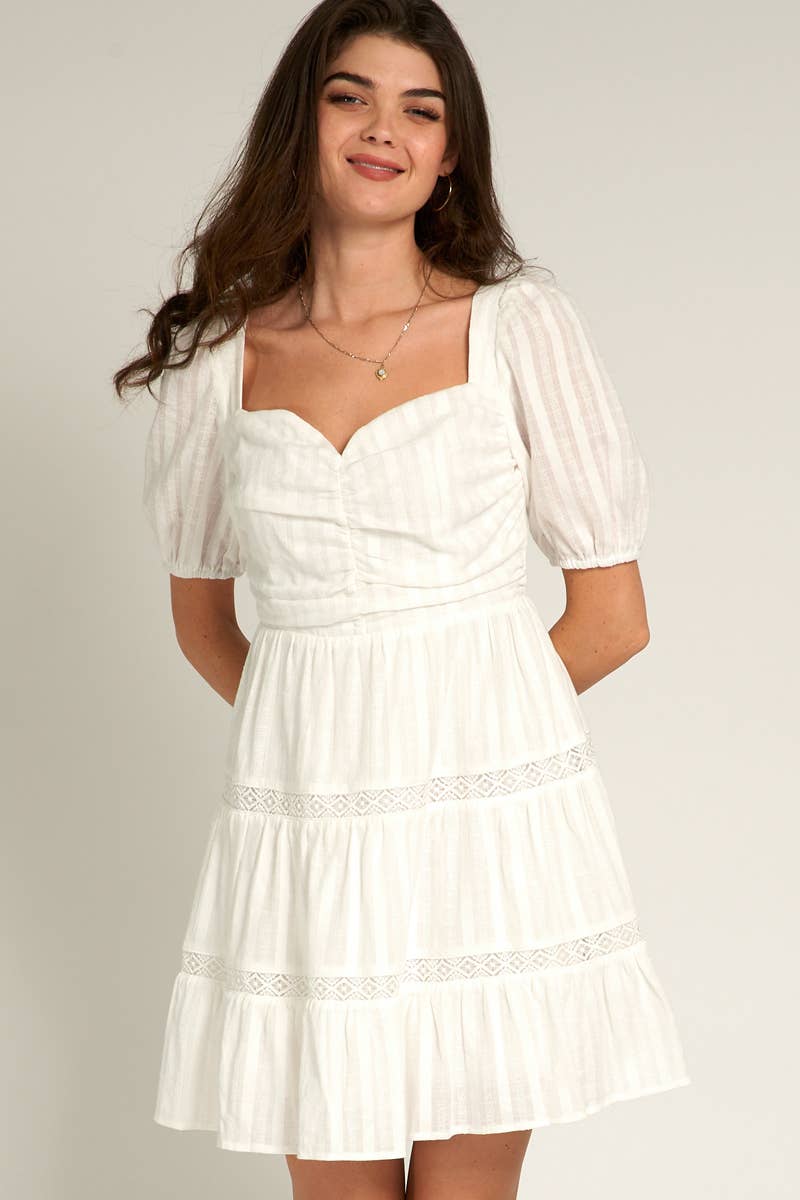 Puff Sleeve Sweetheart Neckline Mini Dress/ Rush