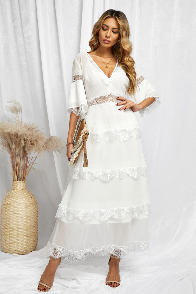 V-Neck Spliced Lace Maxi Dress – Carly & Company LLC