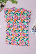 Load image into Gallery viewer, Printed Round Neck Cap Sleeve Blouse