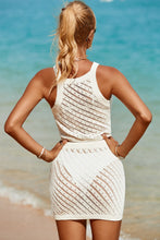 Load image into Gallery viewer, Openwork Sleeveless Top and Drawstring Skirt Cover Up Set