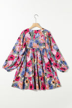 Load image into Gallery viewer, Printed Tie Neck Long Sleeve Mini Dress