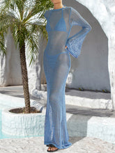 Load image into Gallery viewer, Openwork Backless Flare Sleeve Cover-Up Dress