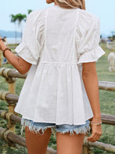 Load image into Gallery viewer, Peplum Round Neck Flounce Sleeve Blouse