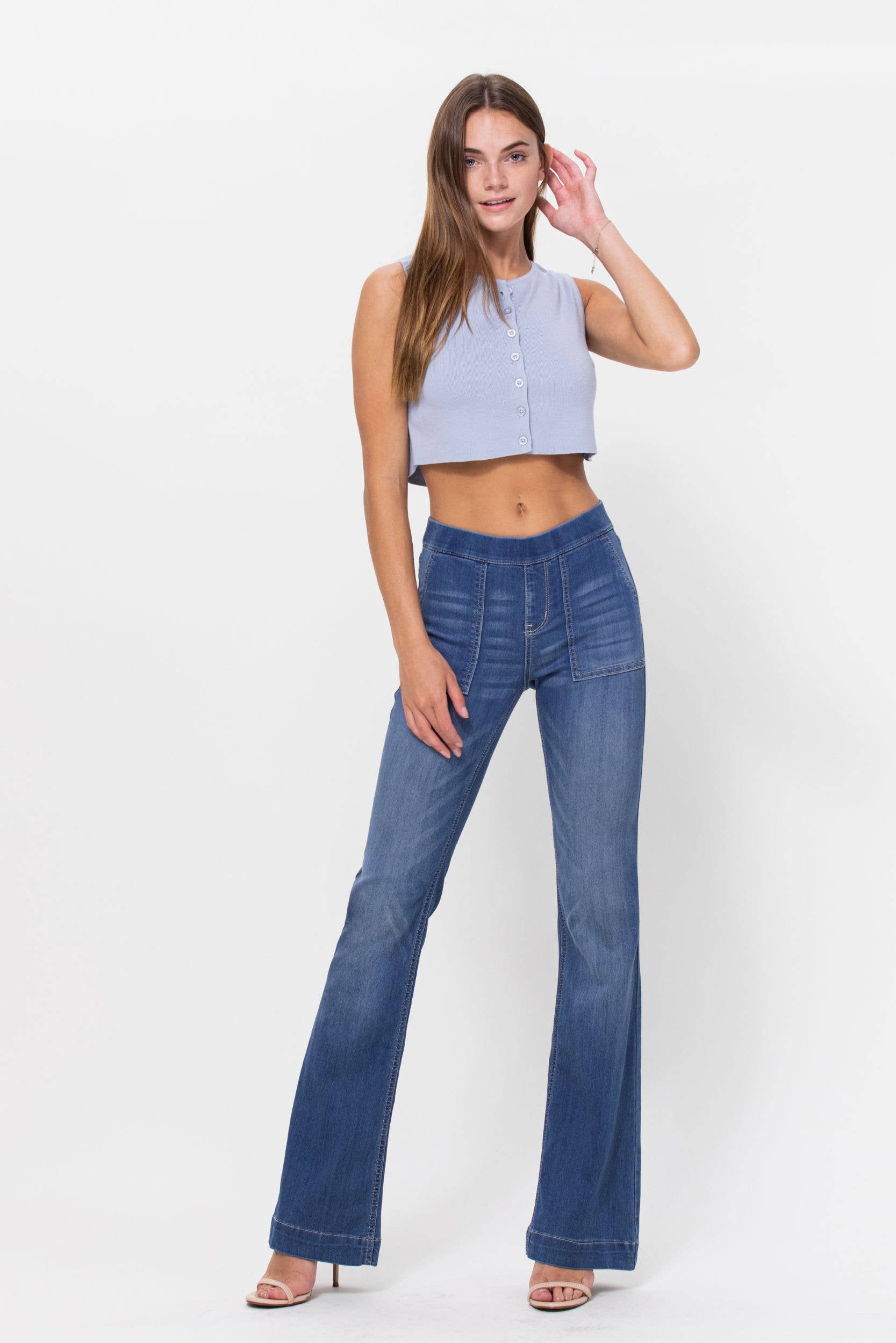 *SALE* Cello Mid Rise Flare Pull On with Pockets