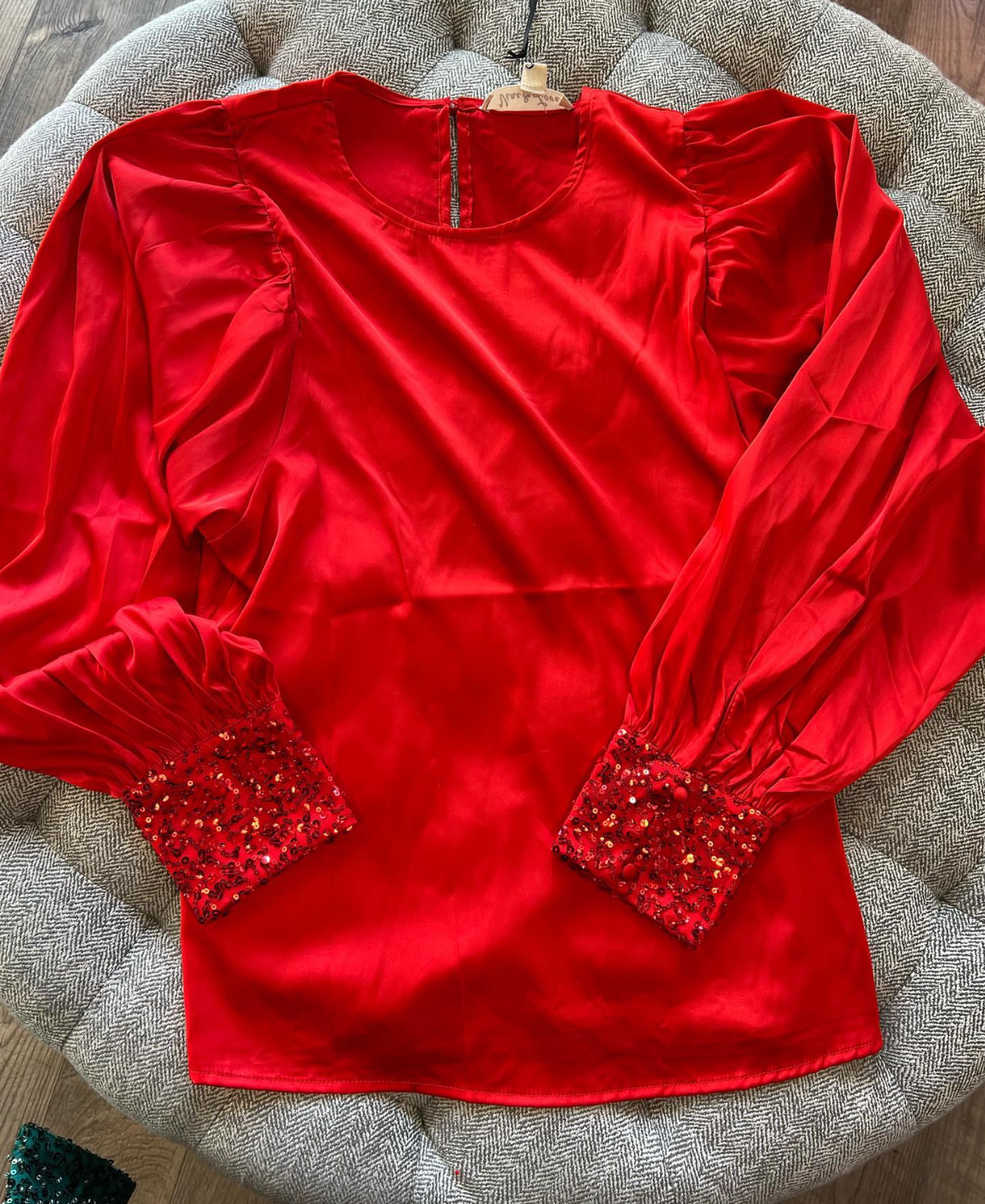 Ladies Sequin Cuff detail Satin Blouse
