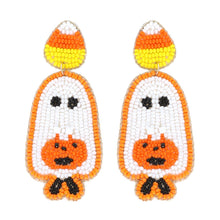Load image into Gallery viewer, Trick or Treat Ghost Beaded Dangle Earrings: Orange