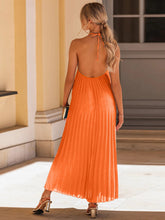 Load image into Gallery viewer, Pleated Halter Neck Sleeveless Dress