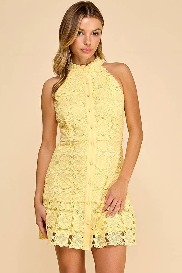 Floral High Neck Mini Dress with Ruffled Bottom