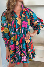 Load image into Gallery viewer, Printed Notched Lantern Sleeve Mini Dress