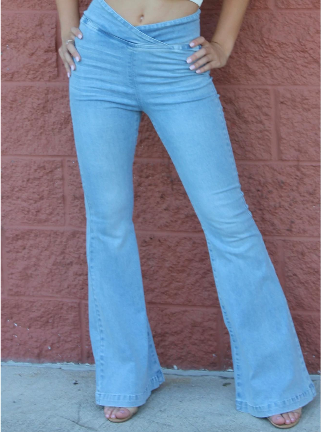 Wrap Front High Waist Flare Jeans