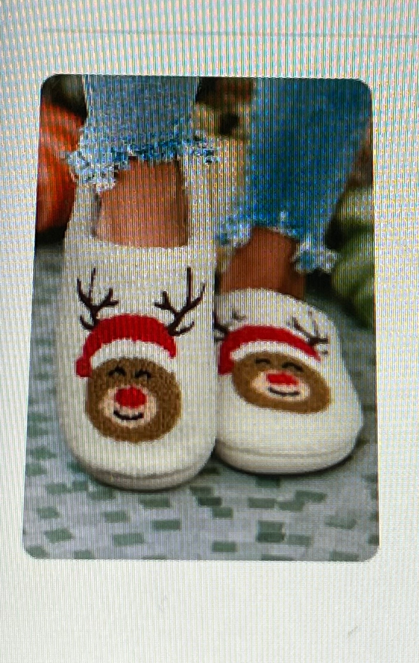 White Plush Indoor Slippers-Santa and/or reindeer 