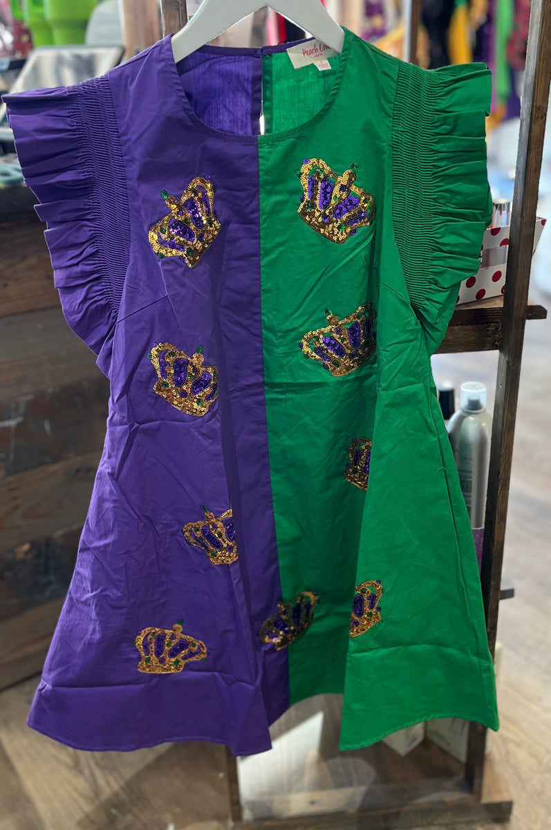 Purple and Green Mardi Gras Sequin Crown dress Carly & Company LLC Purple and Green Mardi Gras Sequin Crown dress Carly & Company LLC