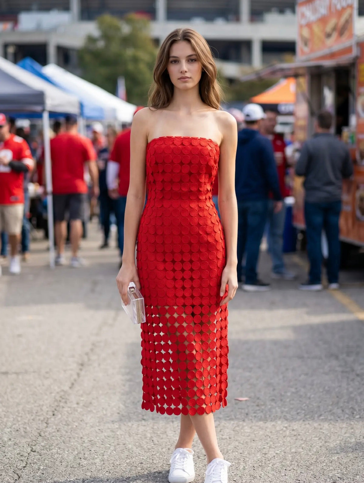 Strapless circle lace fringe tube dress