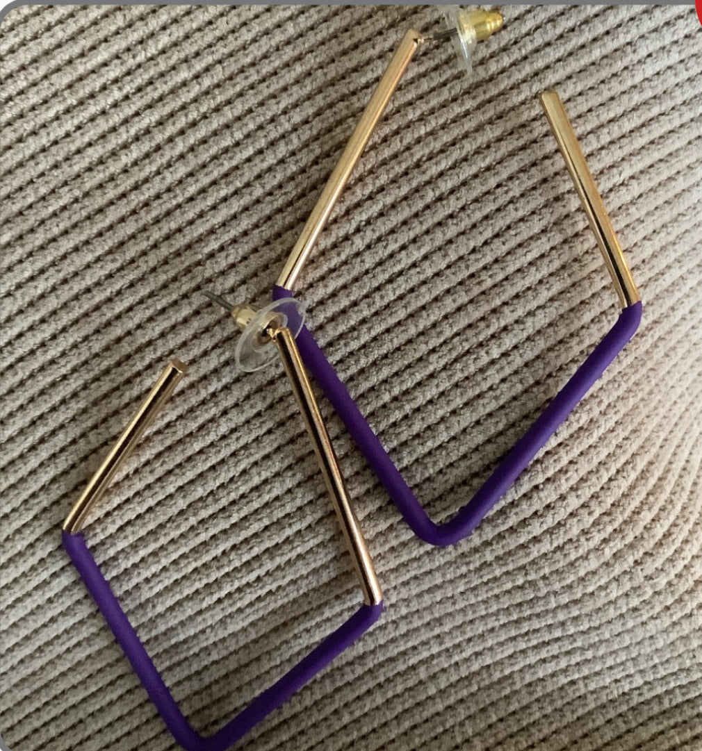 Purple and Gold Dangle Earrings