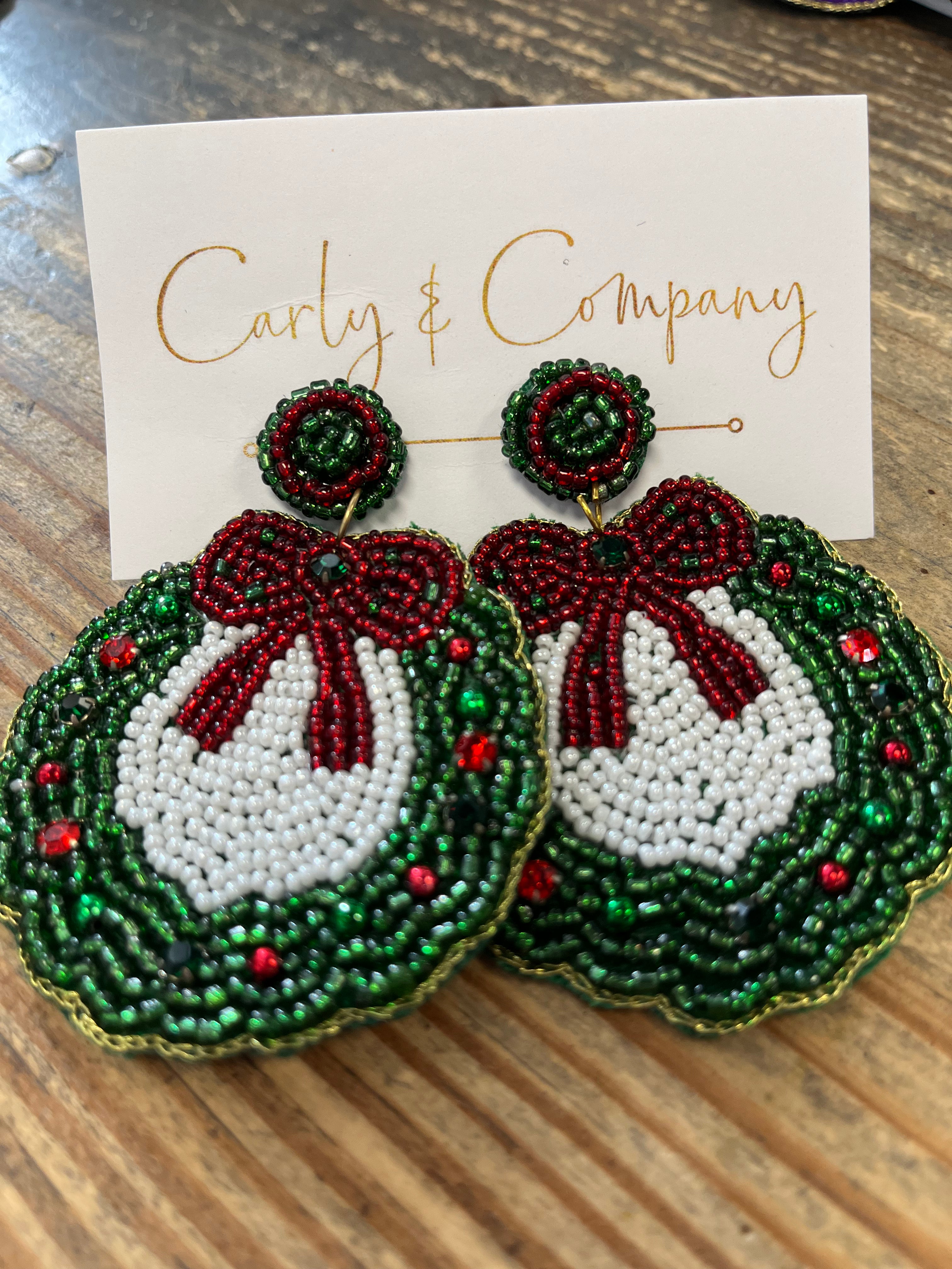 Wreathe Beaded Christmas earrings
