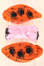 Load image into Gallery viewer, Beaded Spiders Rhinestone Jeweled Knotted Headband: Orange
