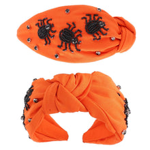 Load image into Gallery viewer, Beaded Spiders Rhinestone Jeweled Knotted Headband: Orange