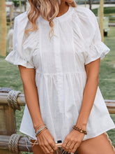 Load image into Gallery viewer, Peplum Round Neck Flounce Sleeve Blouse