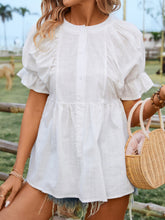 Load image into Gallery viewer, Peplum Round Neck Flounce Sleeve Blouse