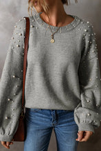 Load image into Gallery viewer, Pearl Detail Round Neck Long Sleeve Sweater