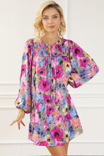 Load image into Gallery viewer, Printed Tie Neck Long Sleeve Mini Dress