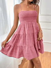 Load image into Gallery viewer, Smocked Tiered Sleeveless Mini Dress