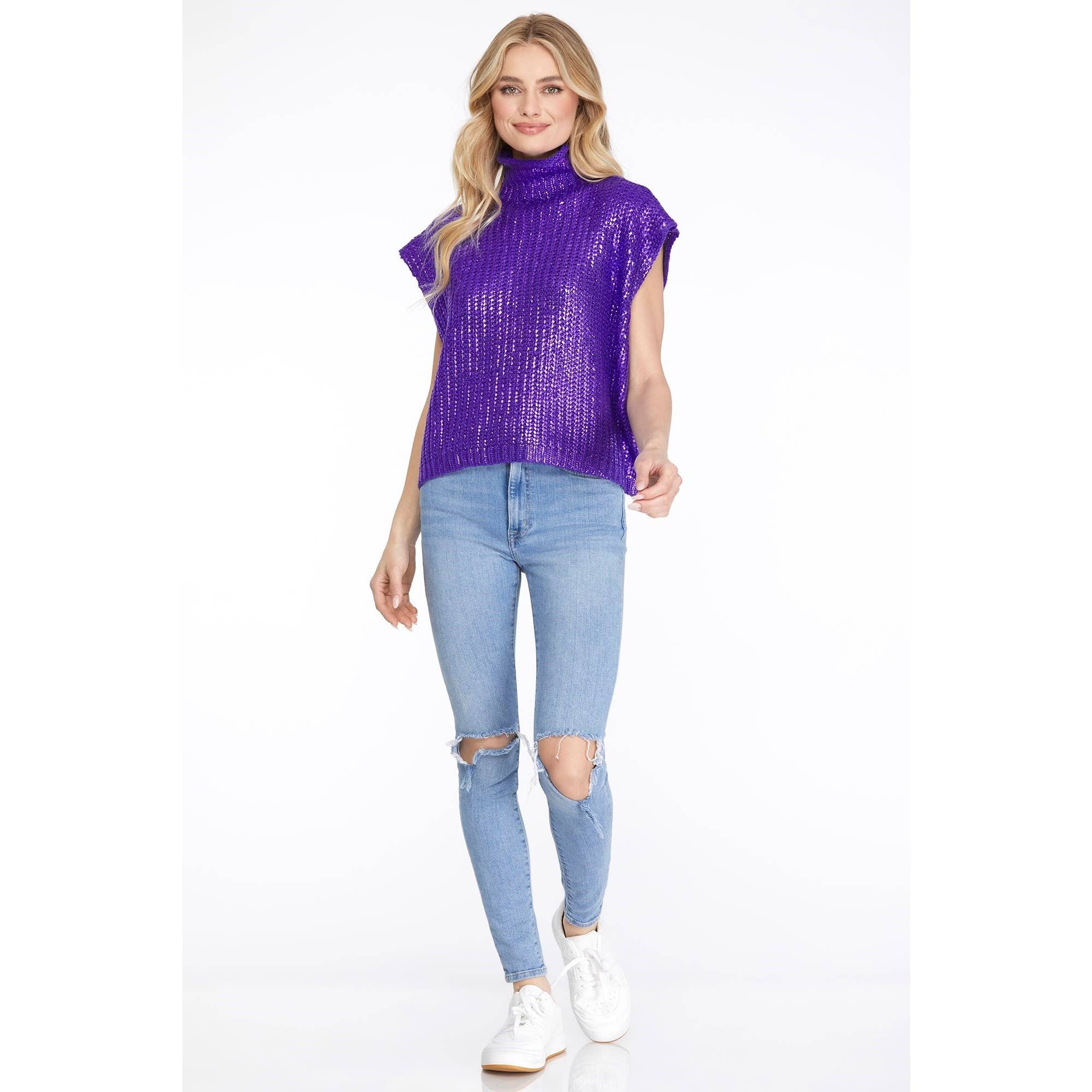*SALE* Metallic Foil Short Sleeve Sweater Top