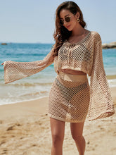 Load image into Gallery viewer, Openwork Tie Neck Top and Skirt Swimsuit Cover-Up Set