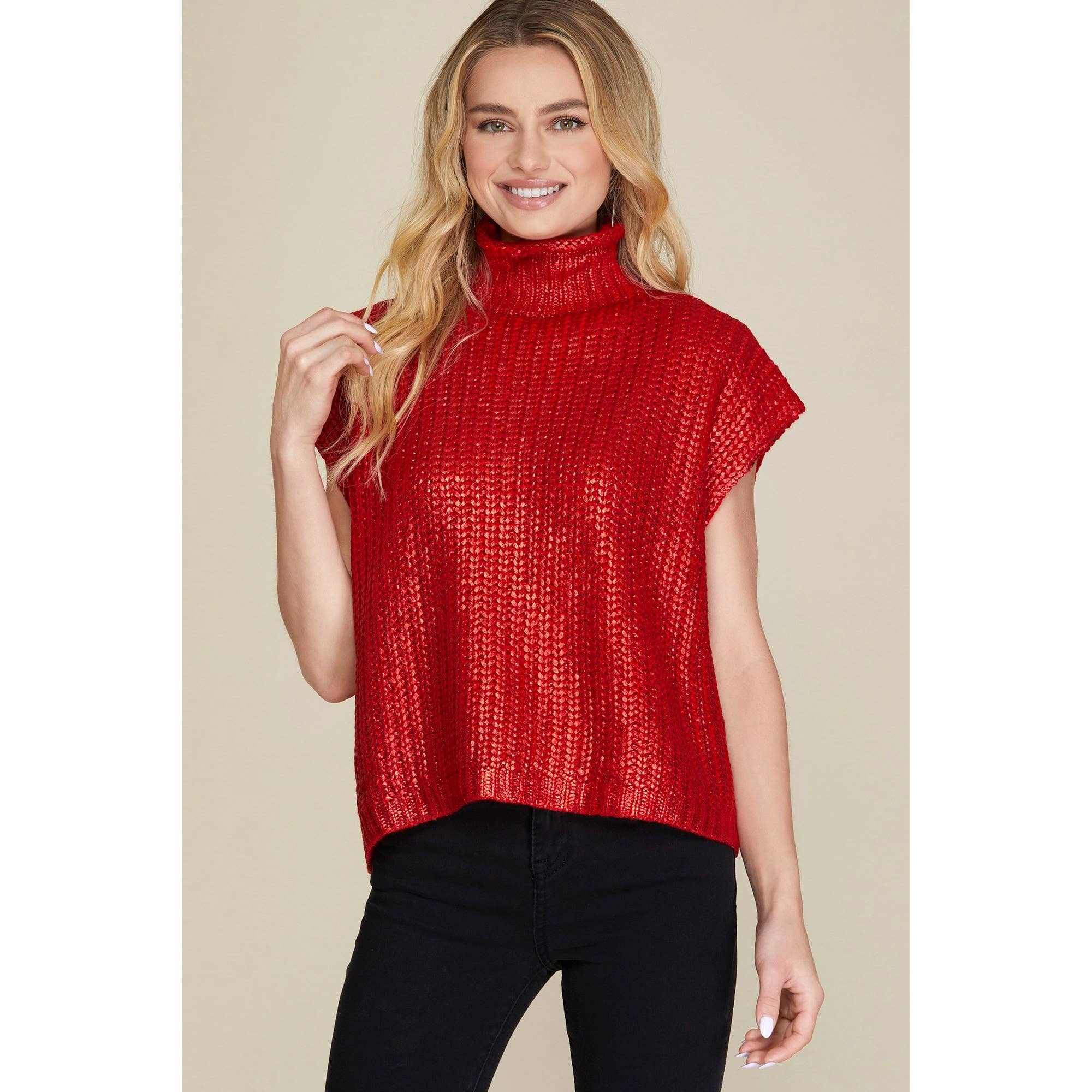 *SALE* Metallic Foil Short Sleeve Sweater Top