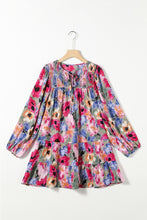 Load image into Gallery viewer, Printed Tie Neck Long Sleeve Mini Dress